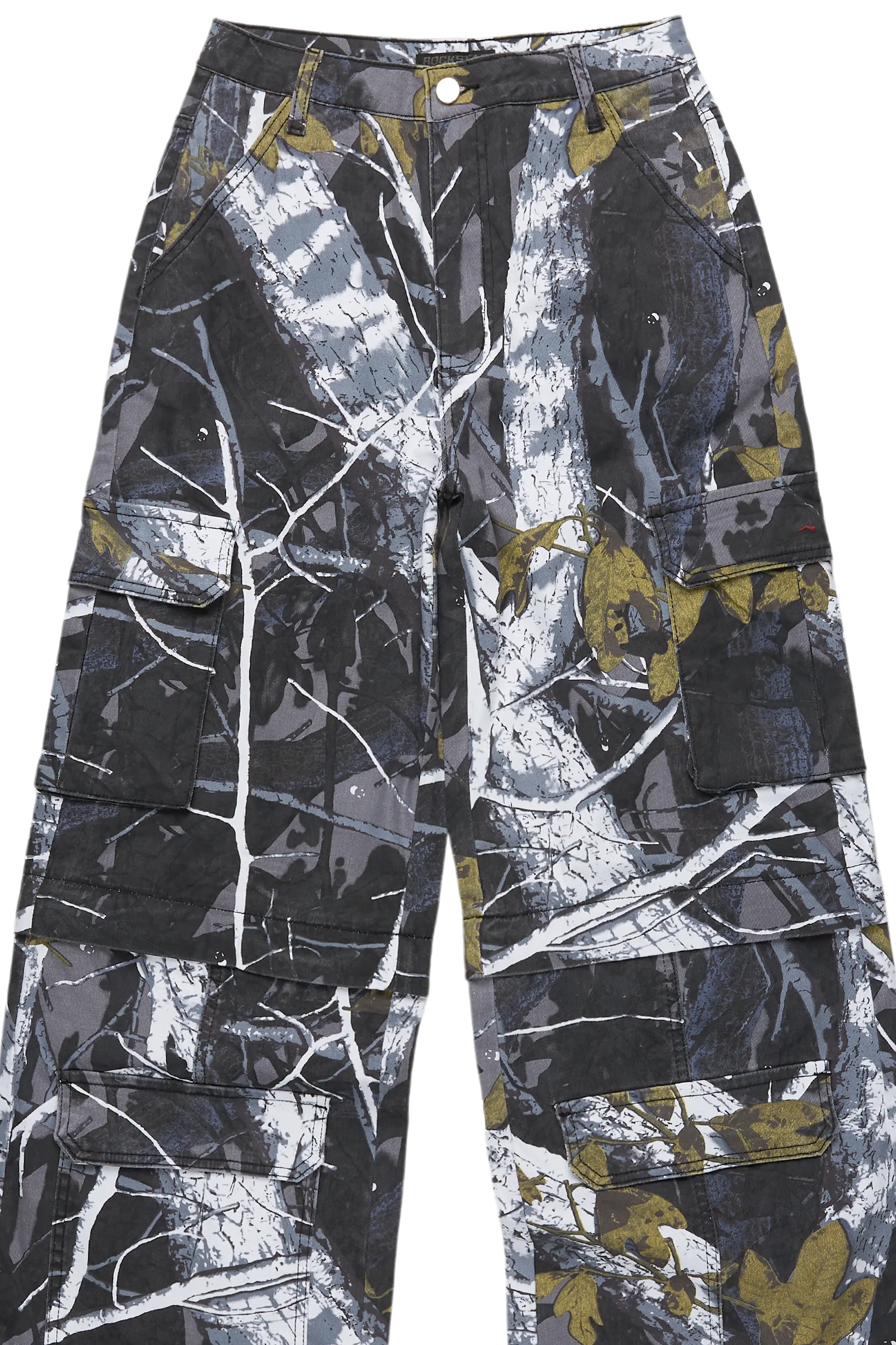 Precious Black Tree Camo Baggy Stacked Jean