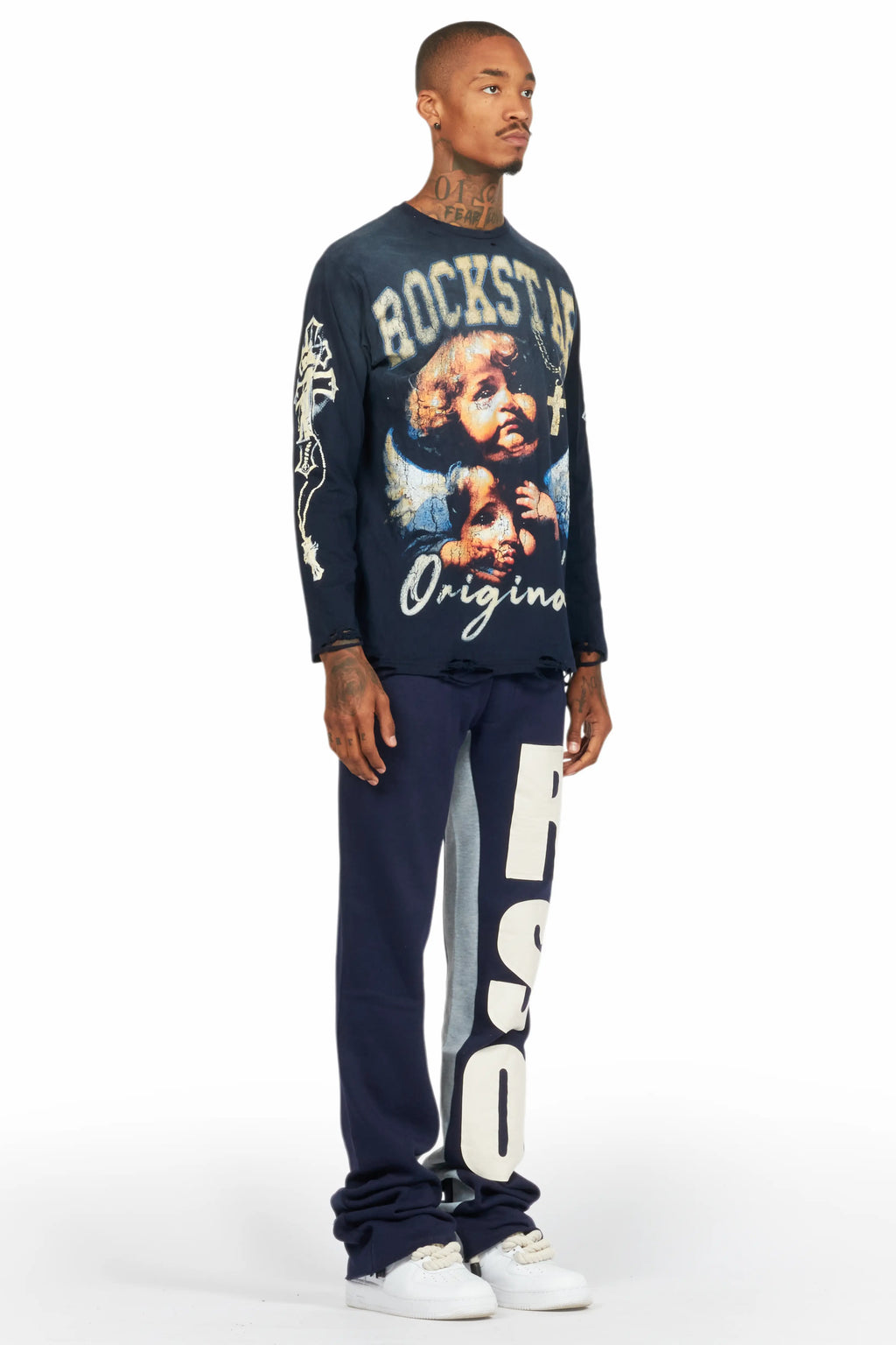 Uko Navy Stacked Baggy Track Pant