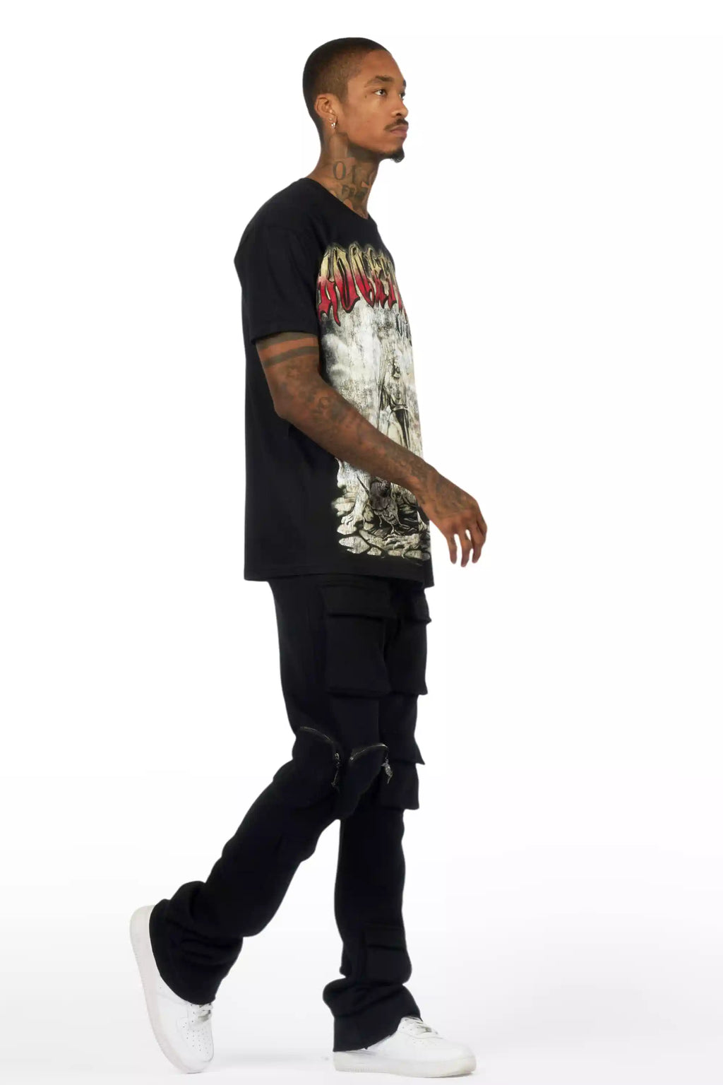 Noriko Black/Black Stacked Flare Track Pant