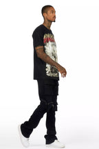 Noriko Black/Black Stacked Flare Track Pant