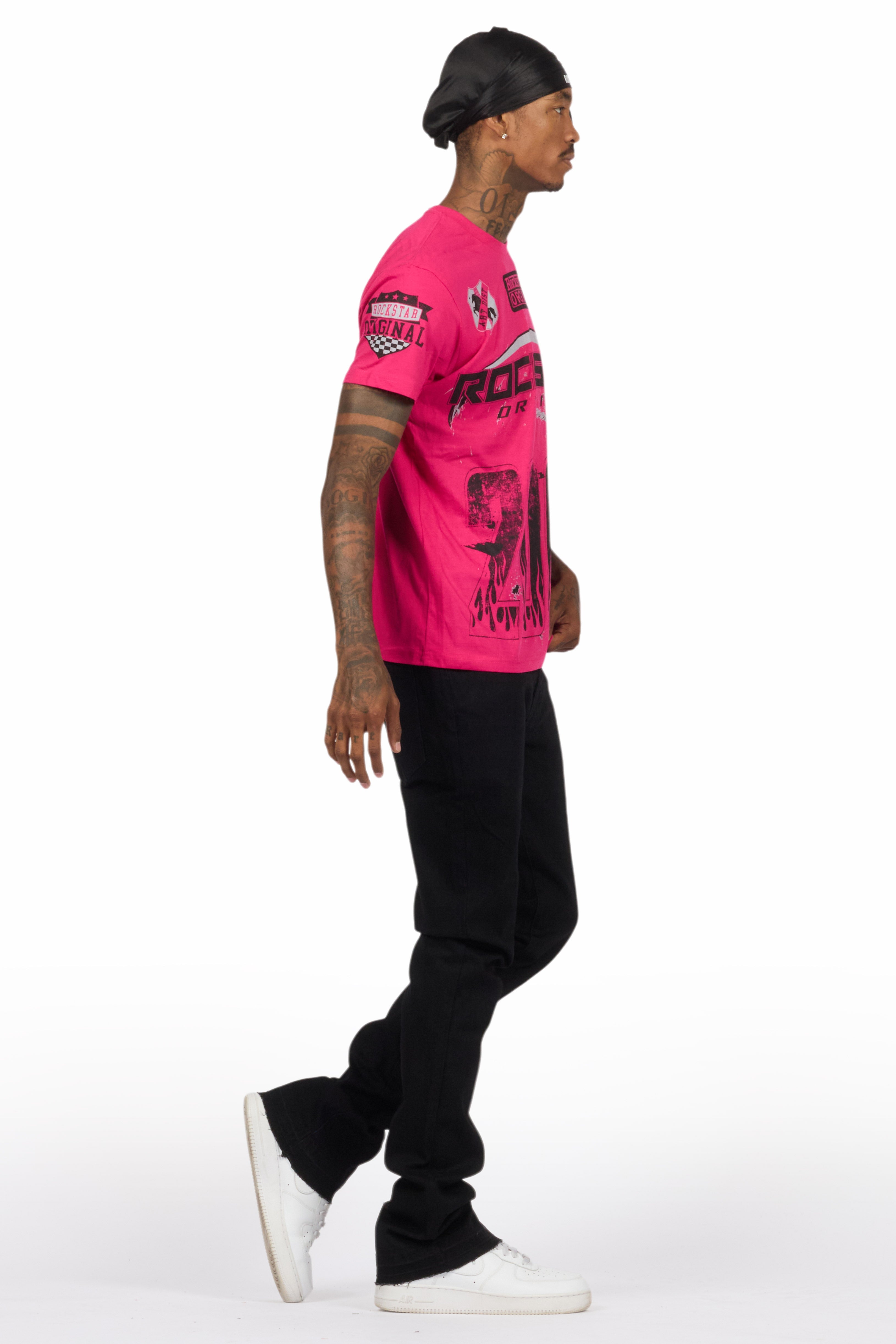 Amos Fuchsia Graphic T-Shirt & Dag Black Jean Bundle