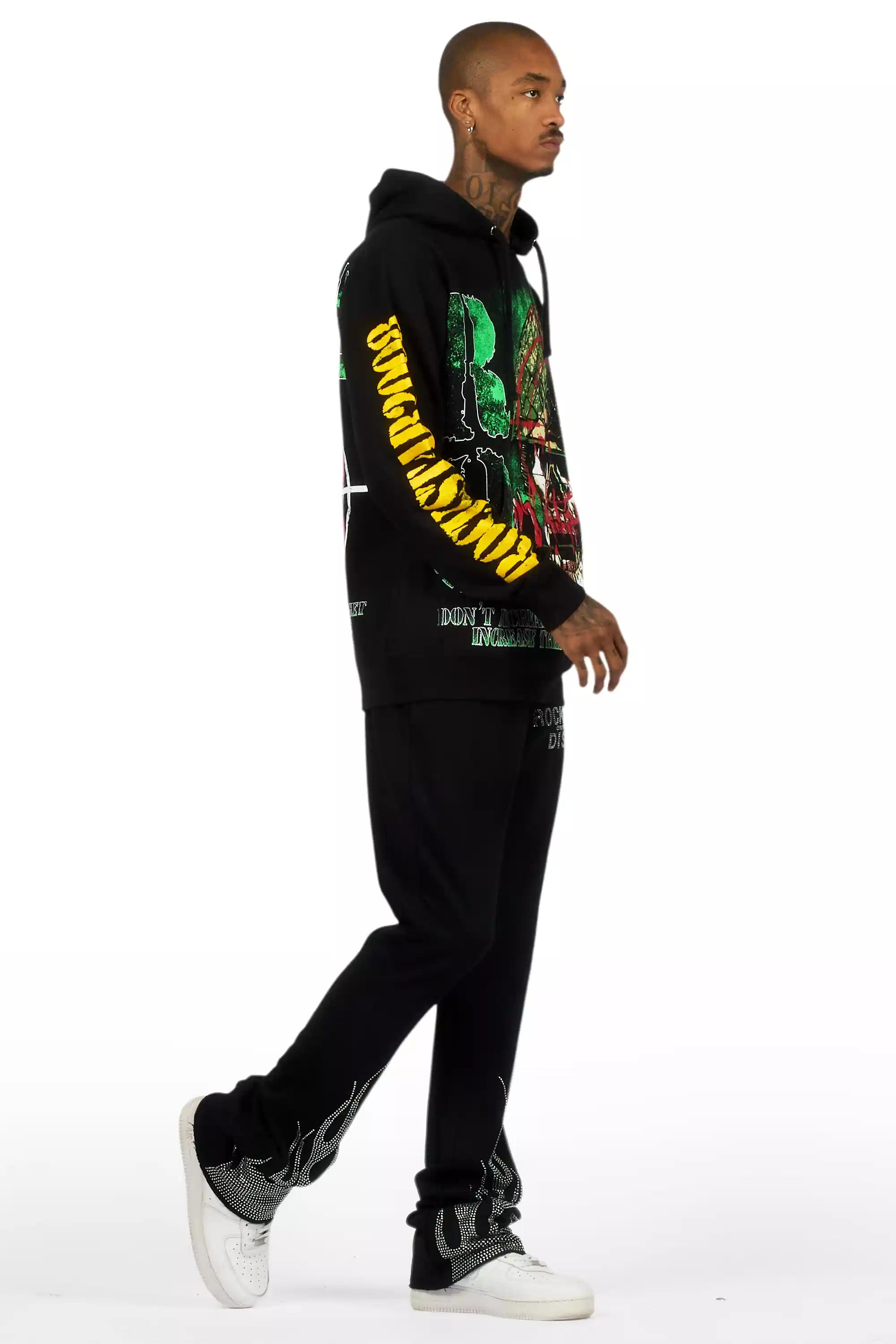 Pyrel Black/Silver Rhinestone Stacked Flare Pant