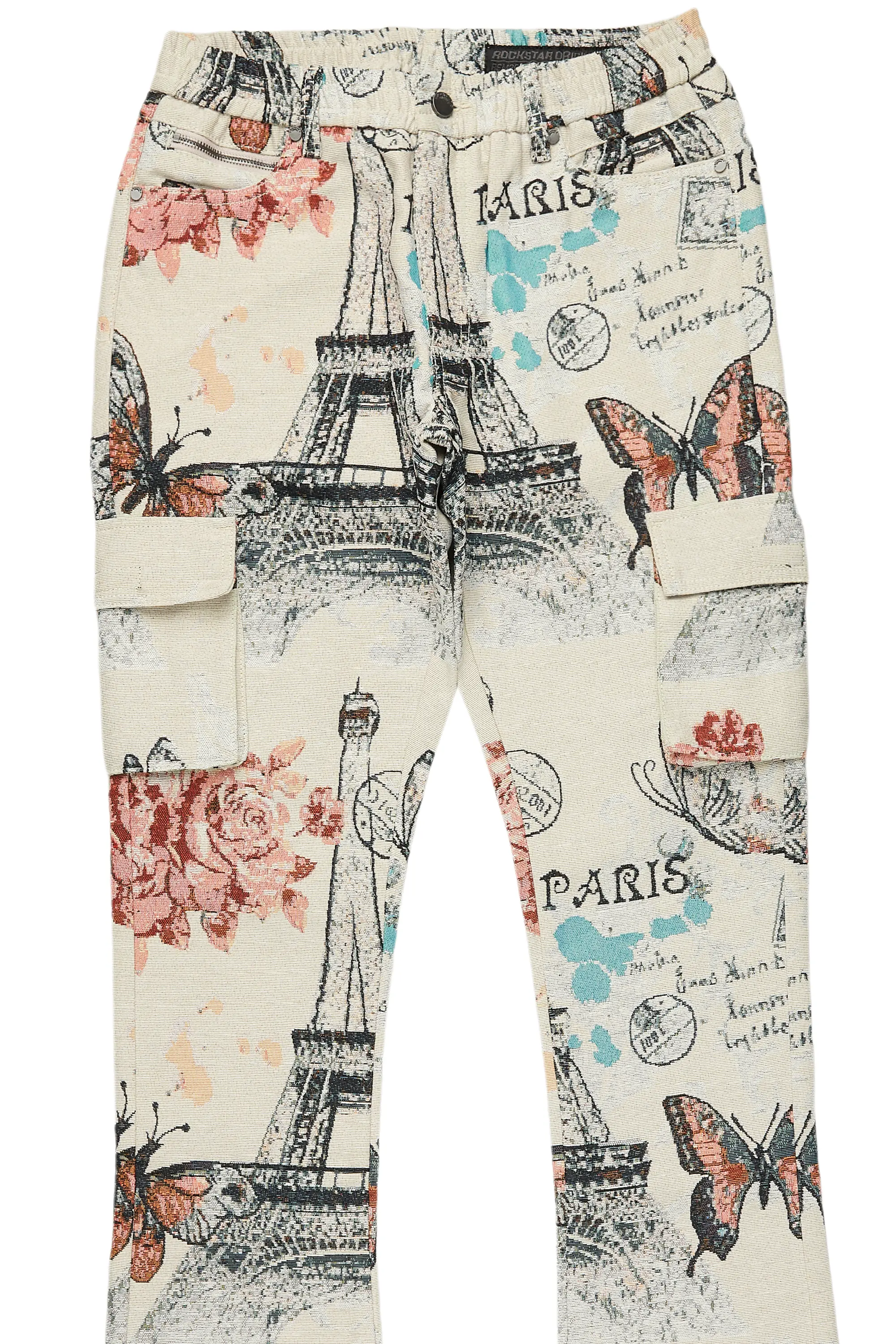 Girls Lamia Beige Multi Tapestry Stacked Flare Jean