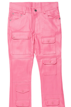 Barossa Hot Pink PU Cargo Stacked Flare Jean