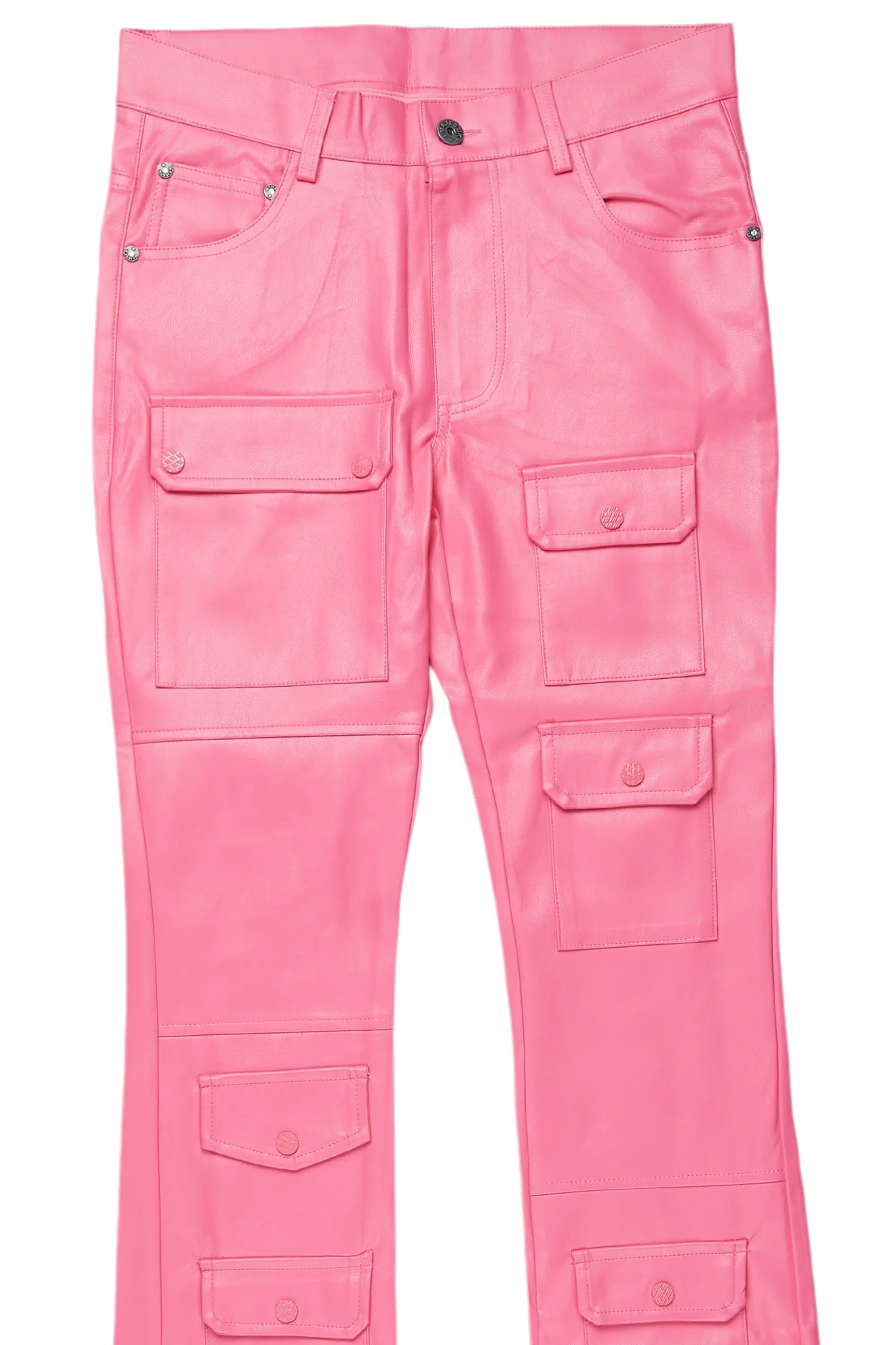 Barossa Hot Pink PU Cargo Stacked Flare Jean