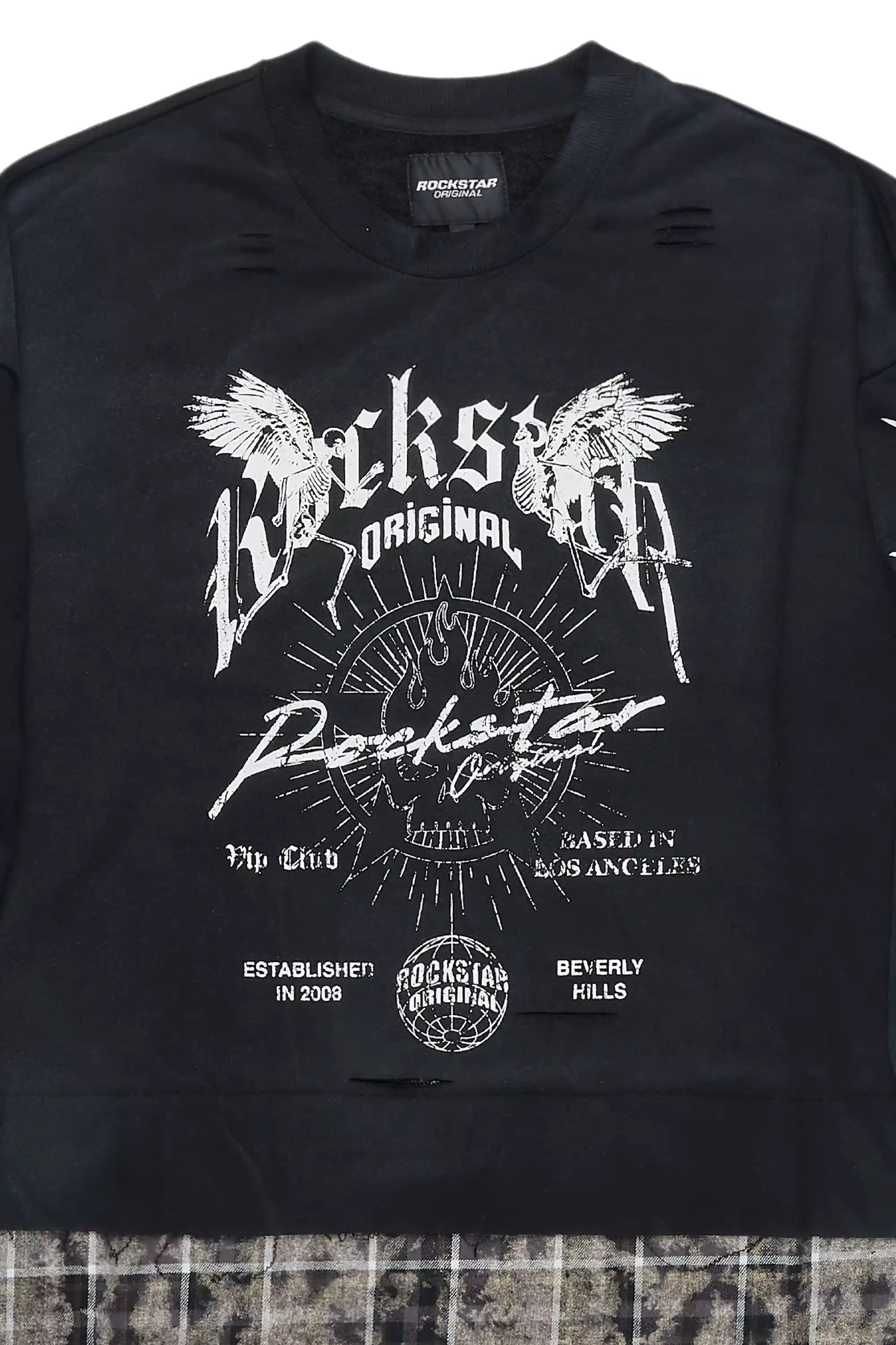 Hundo Black Graphic Flannel Crewneck