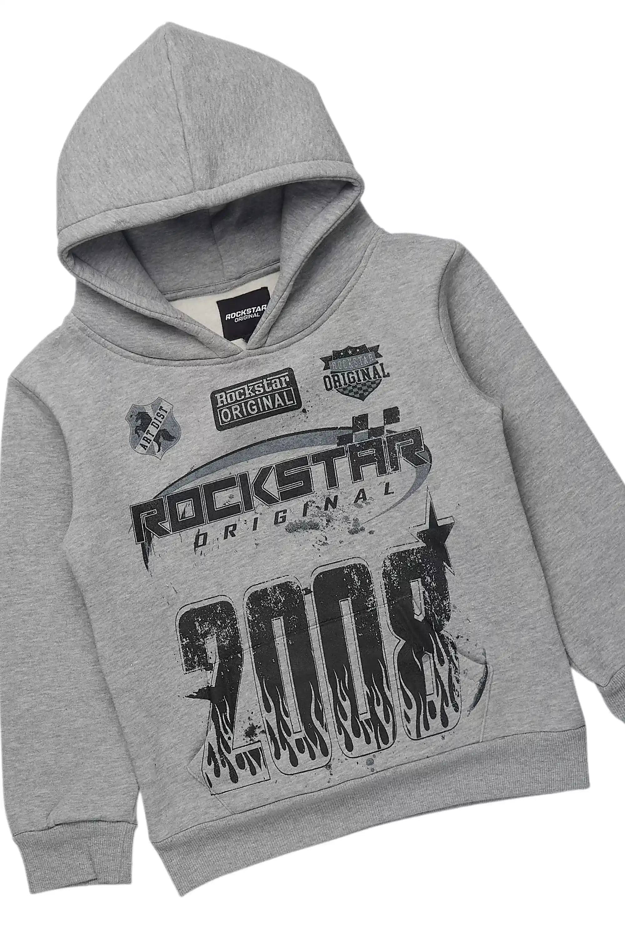 Boys Amos Grey/Black Hoodie/Stacked Flare Track Set