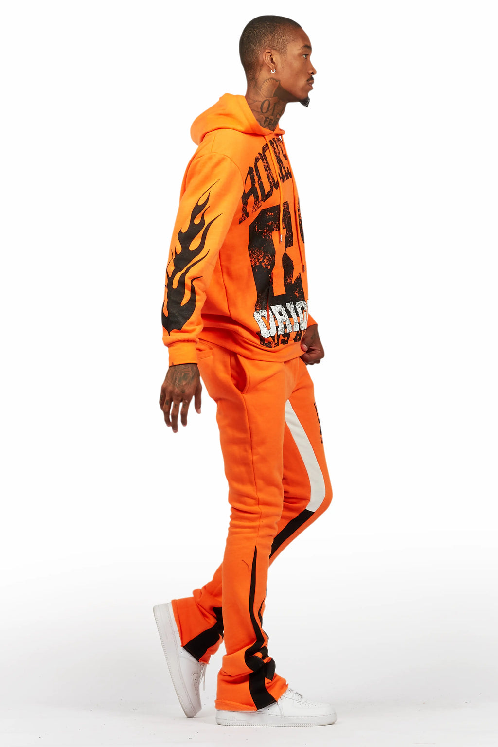 Damir Orange Hoodie/Stacked Flare Track Pant Set