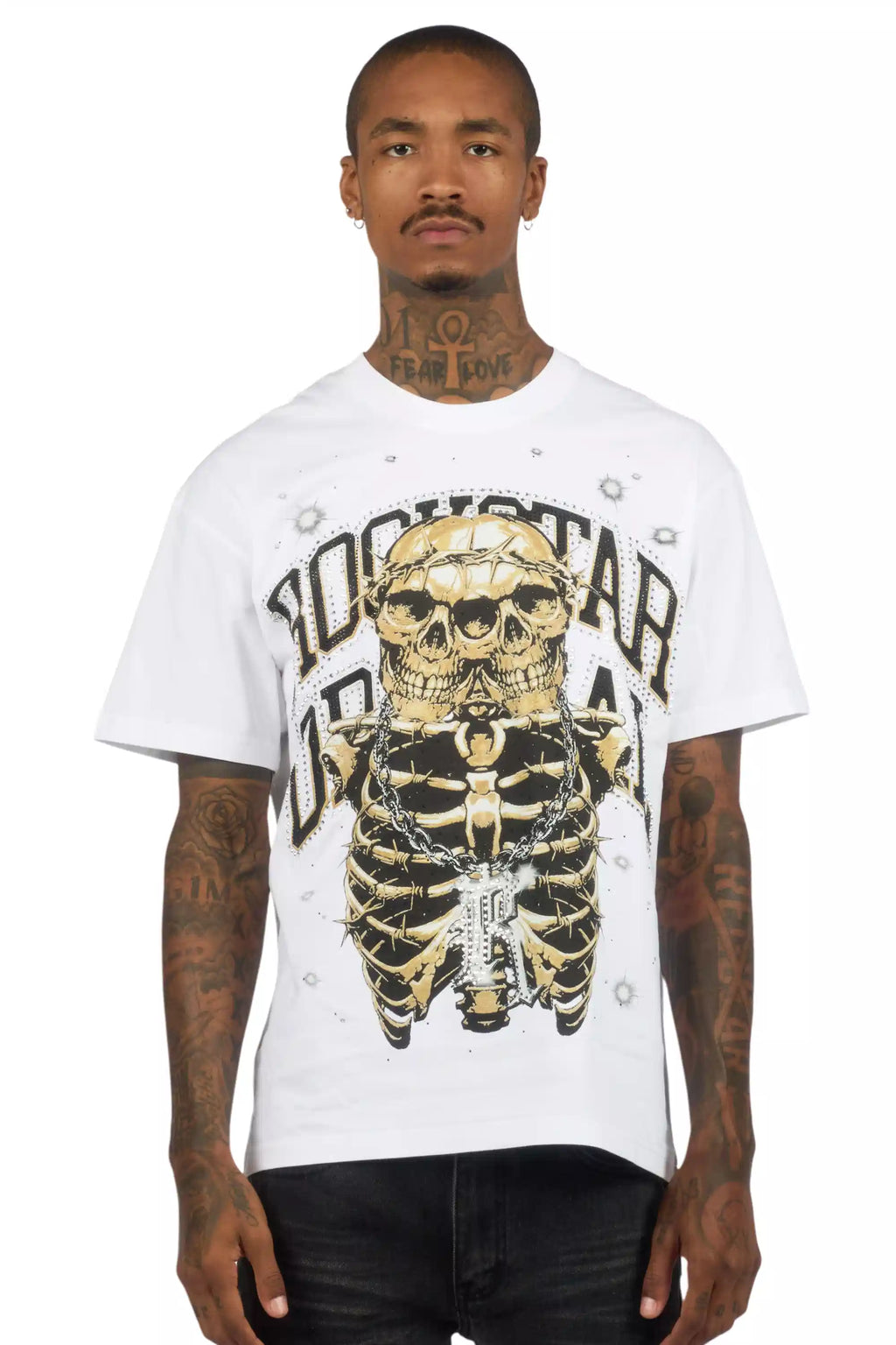 Krock White Graphic Rhinestone T-Shirt