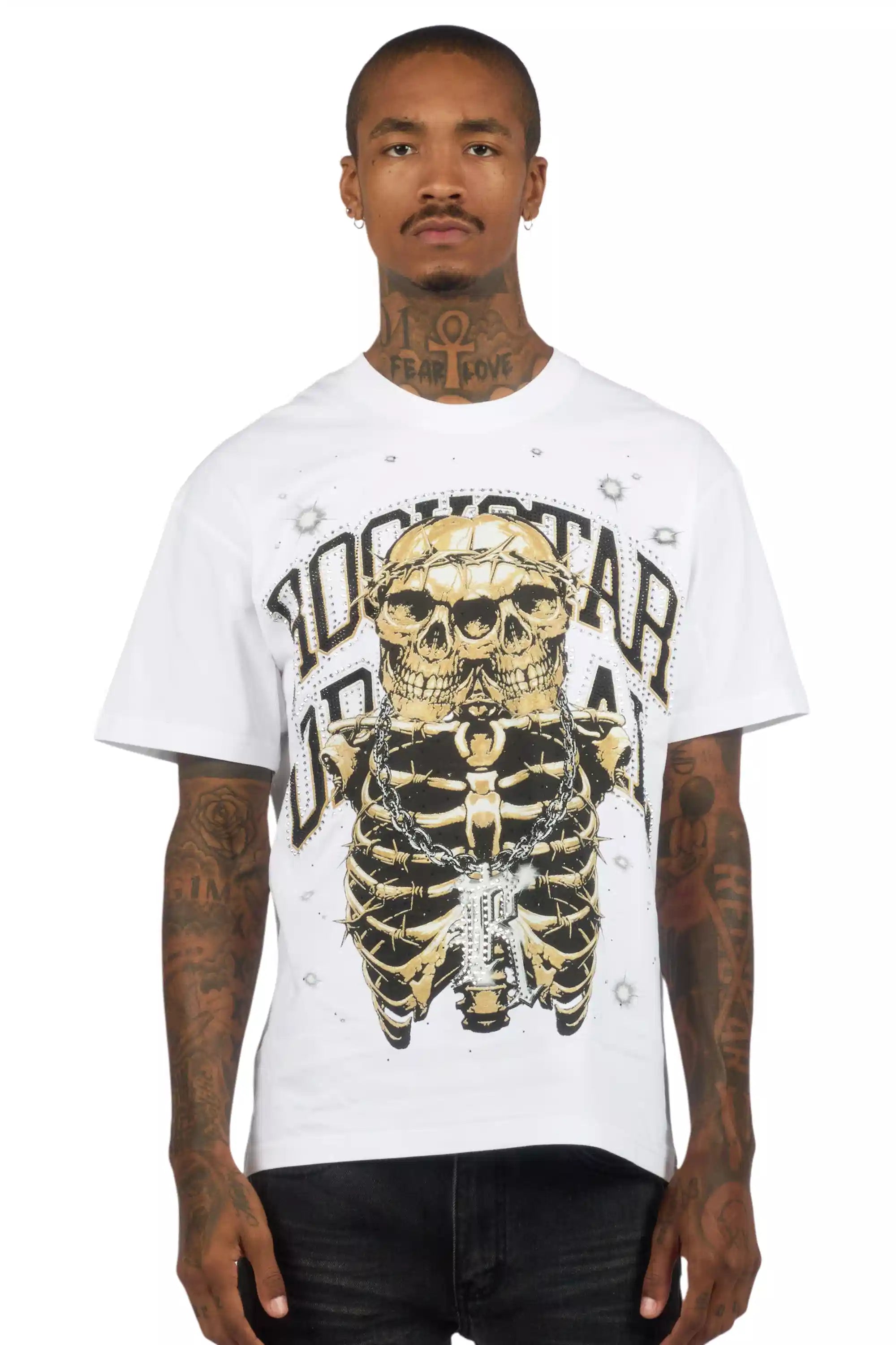Krock White Graphic Rhinestone T-Shirt