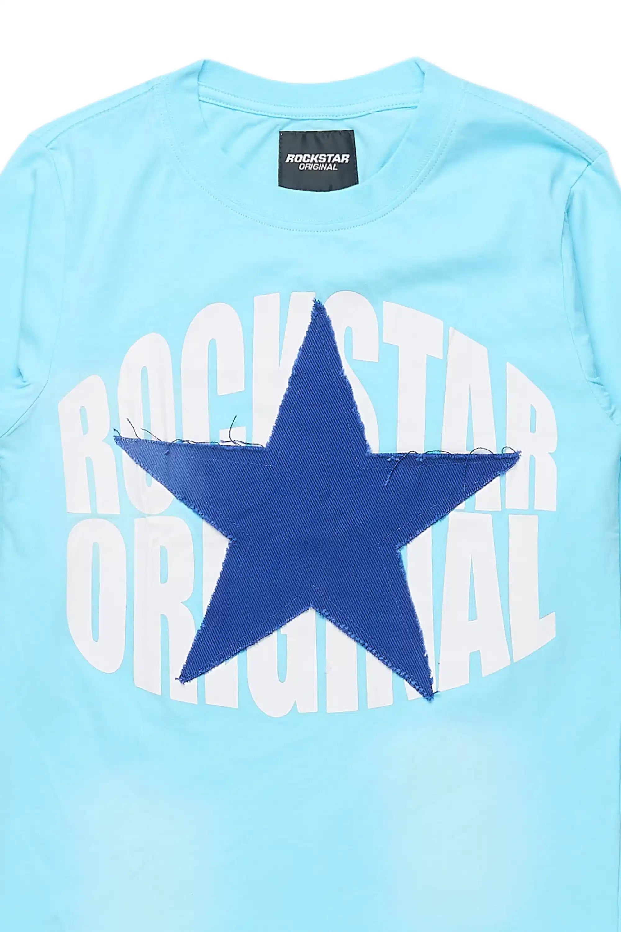 Boys State L/S Light Blue/Navy Graphic T-Shirt with Patch