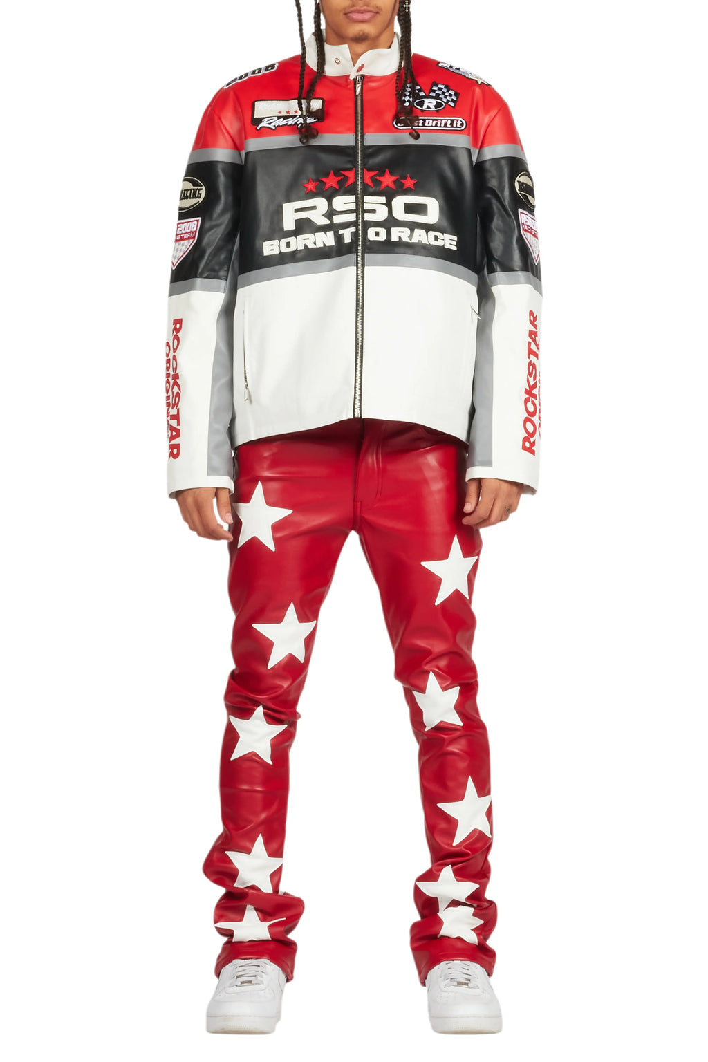 Balint Red/White Leather Moto Jacket