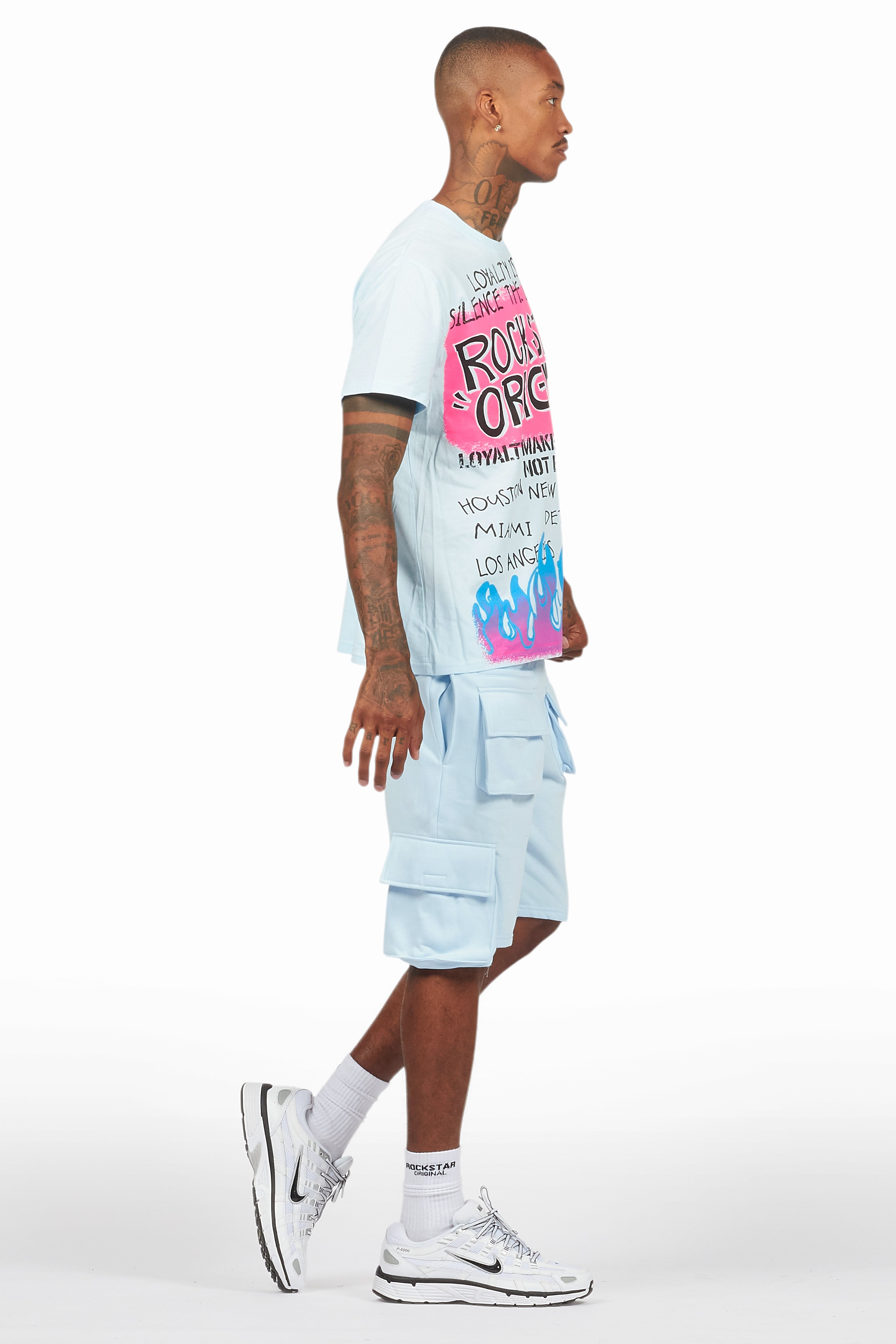 Beno Baby Blue T-Shirt Cargo Shorts Set