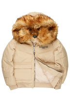 Langston Beige Puffer Jacket with Fur Hood