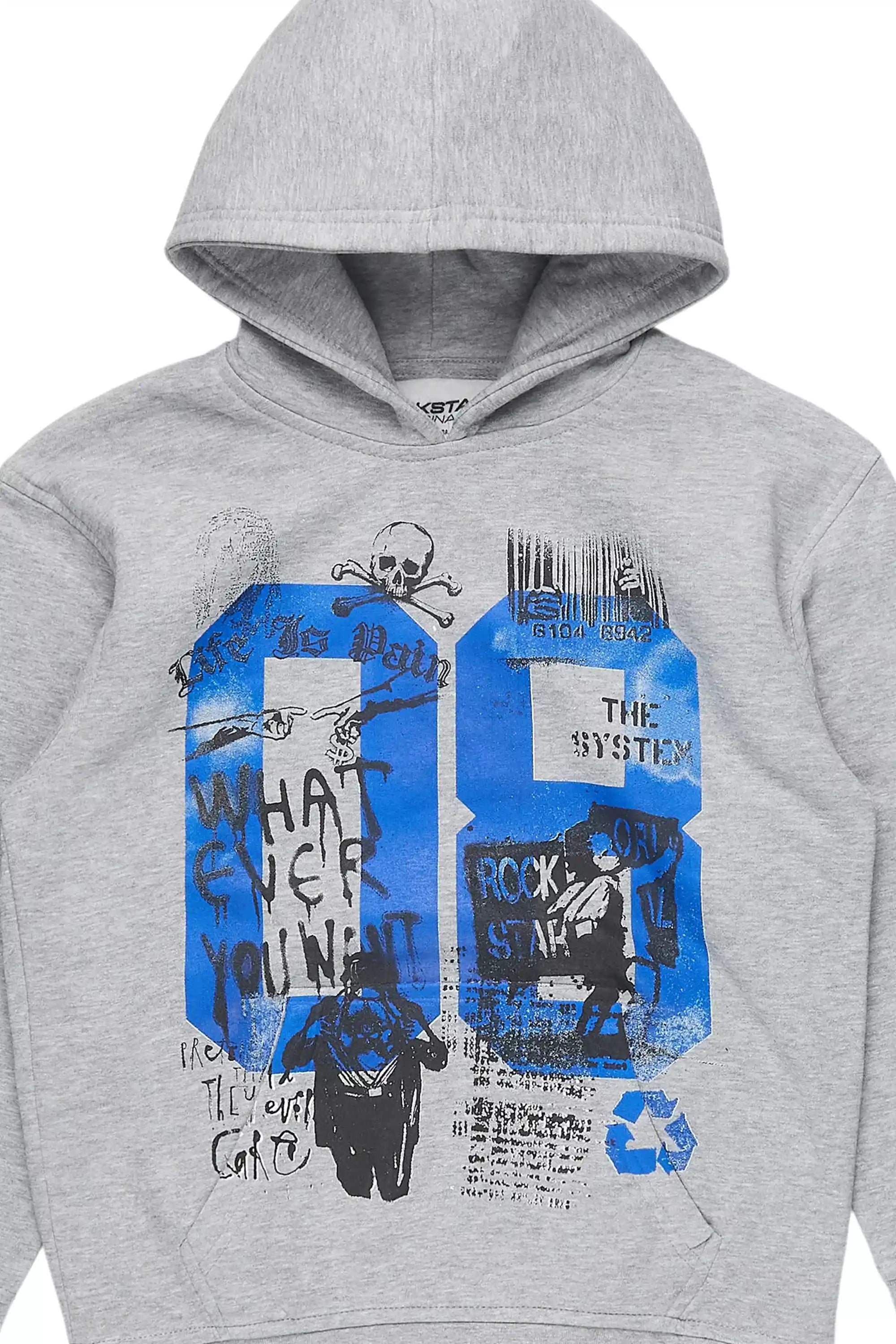 Boys Beau Grey/Blue Graphic Hoodie