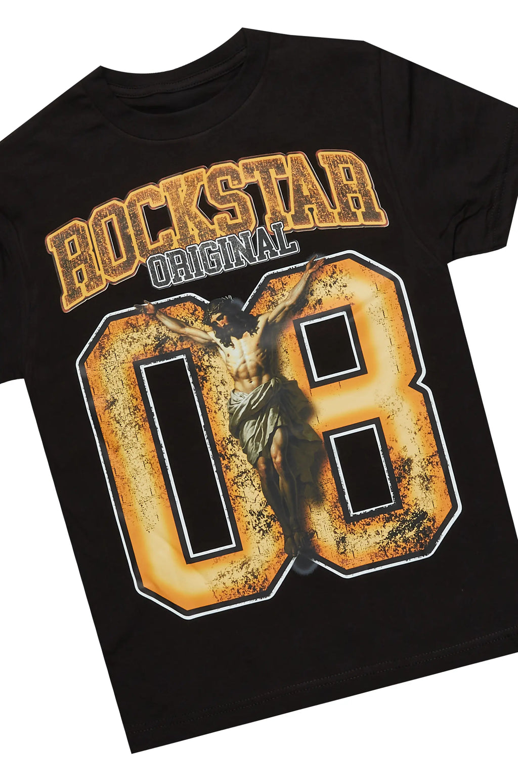 Boys Fields Black/Orange T-Shirt/Stacked Flare Jean Set