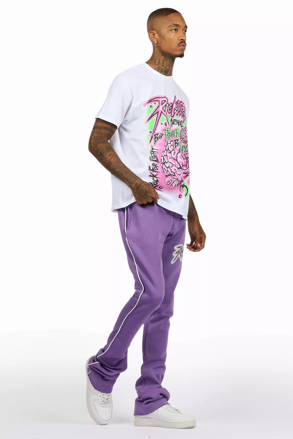 Braindead Purple/White T-Shirt/Stacked Track Set