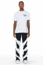 Ismael Black/White Stacked Flare Jean