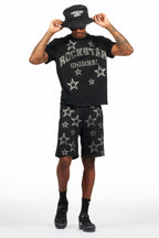 Nox Black Rhinestone T Shirt Short Set