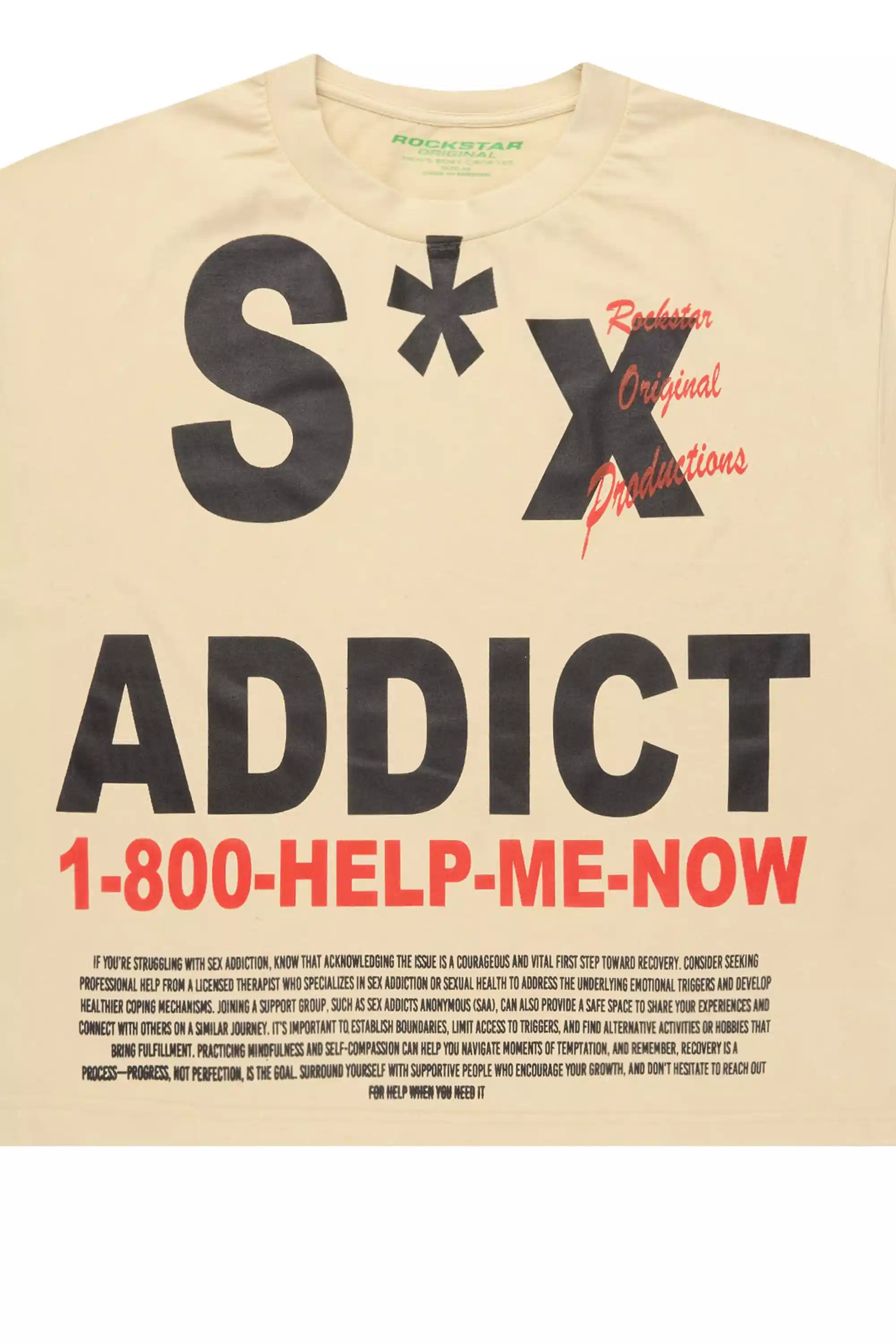 Addict Beige/Black Boxy Crop T-Shirt