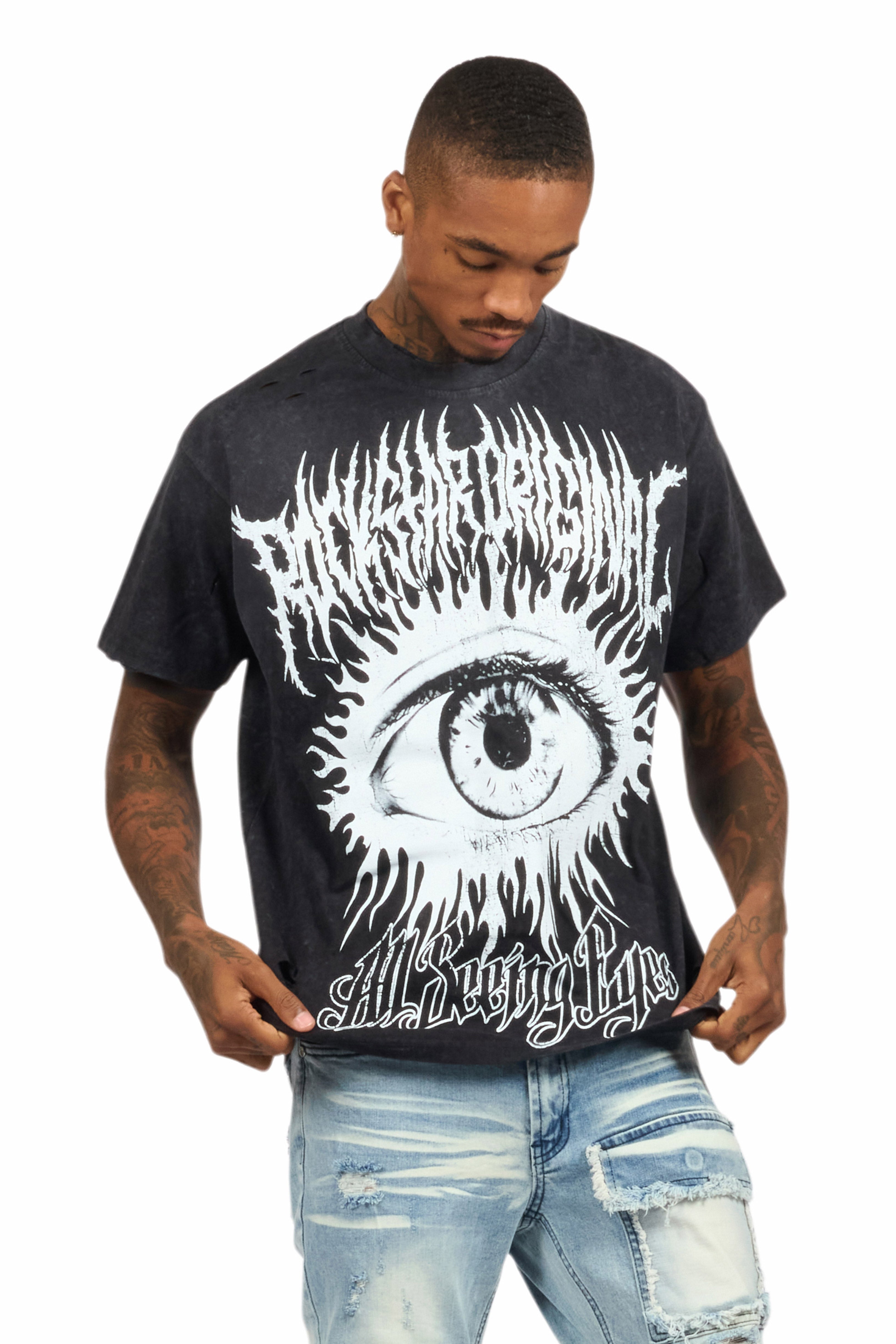 All Seeing Eyes Vintage Black/White Oversized T-Shirt