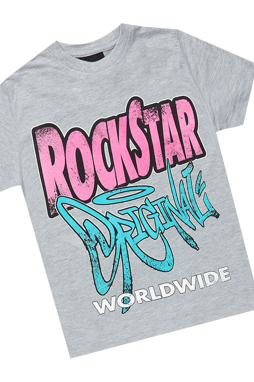 Girls Kaite Blue/Grey T-Shirt/Stacked Flare Jean Set