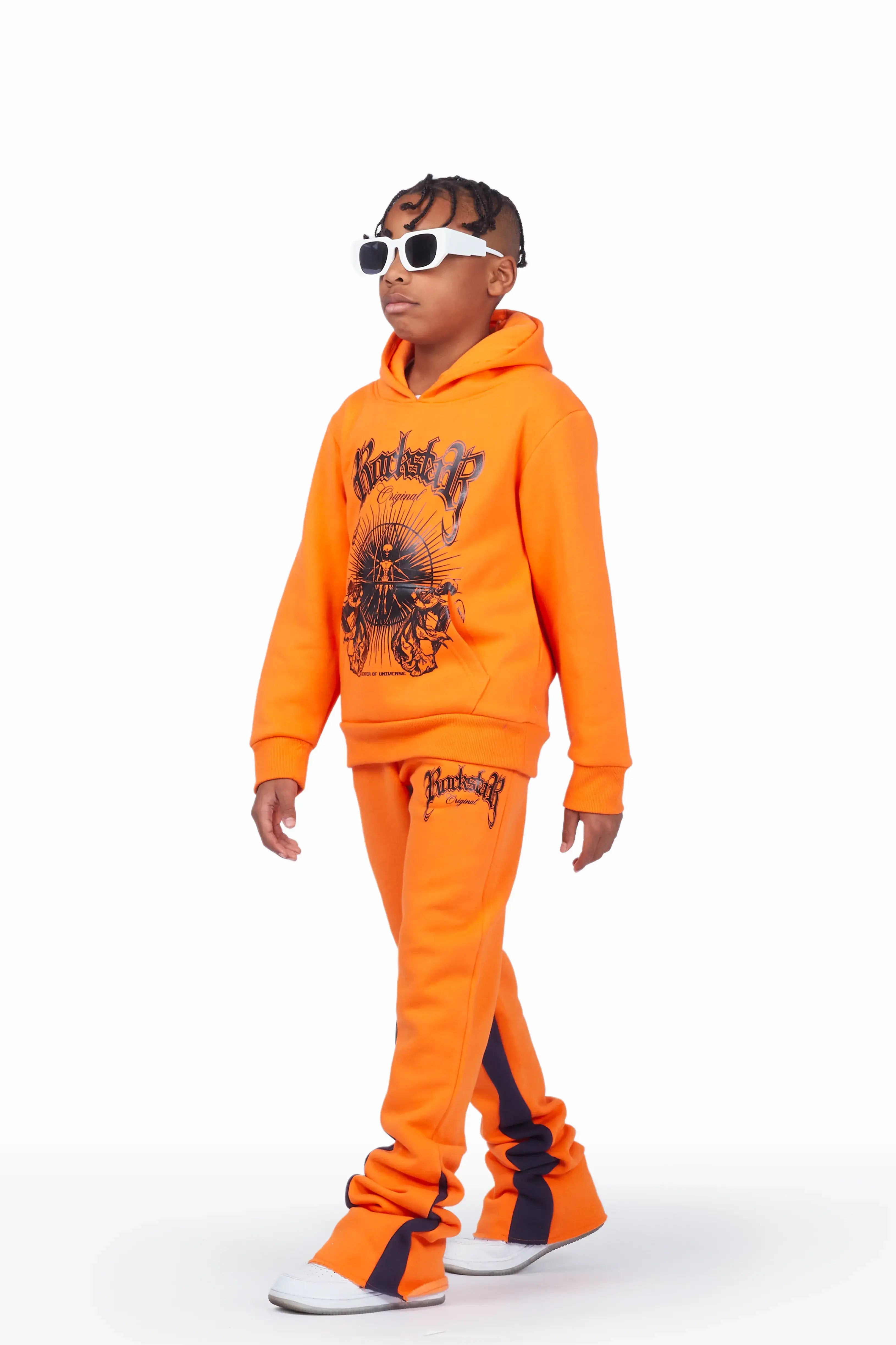 Boys Yarden Orange Hoodie Super Stacked Flare Track Set