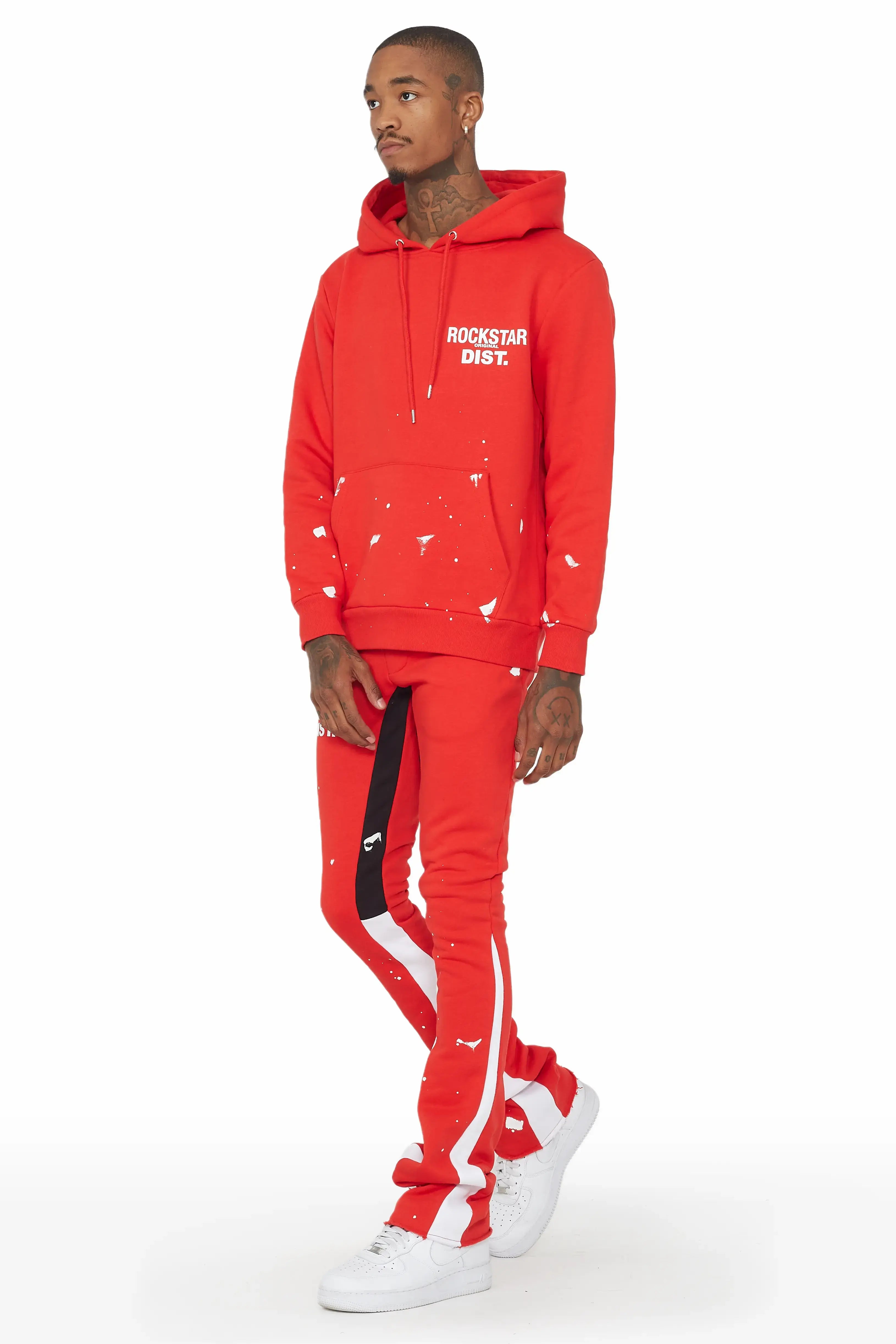 Raffer Red Hoodie/Stacked Flare Pant Set