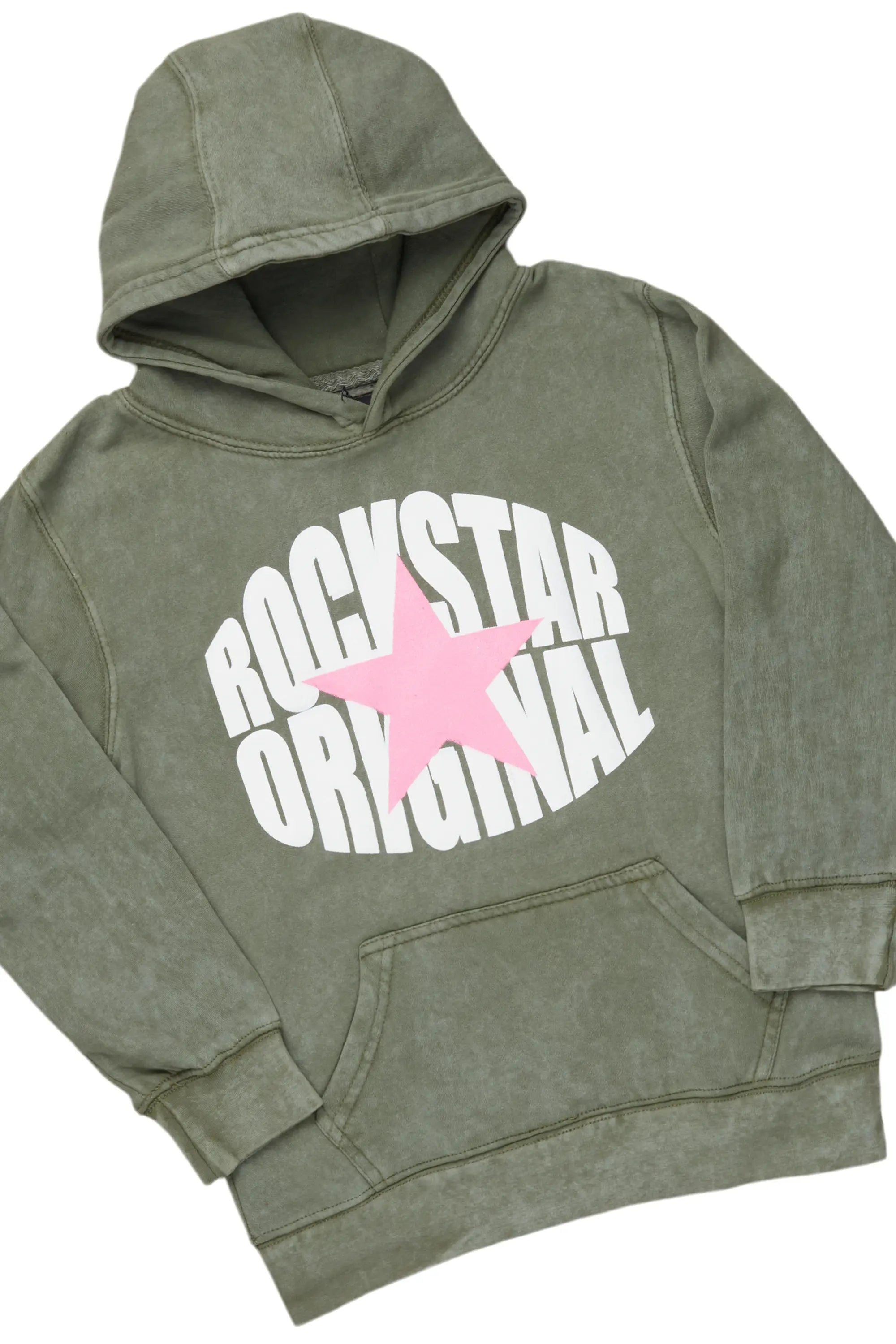 Girls Mia Vintage Green Hoodie/Slim Fit Jean Set