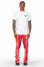 Firoz Red Graphic Stacked Flare Pant