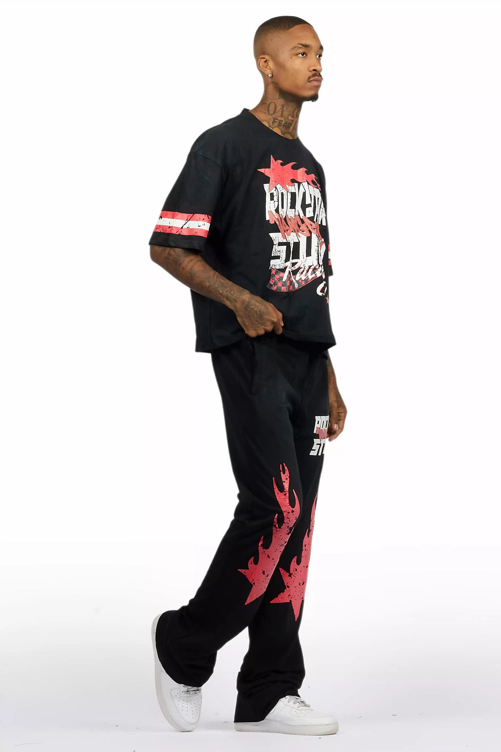 Garo Black T-Shirt/Baggy Stacked Track Set