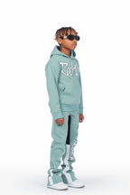 Boys Kalibre Sage/White Hoodie Stacked Flare Track Set