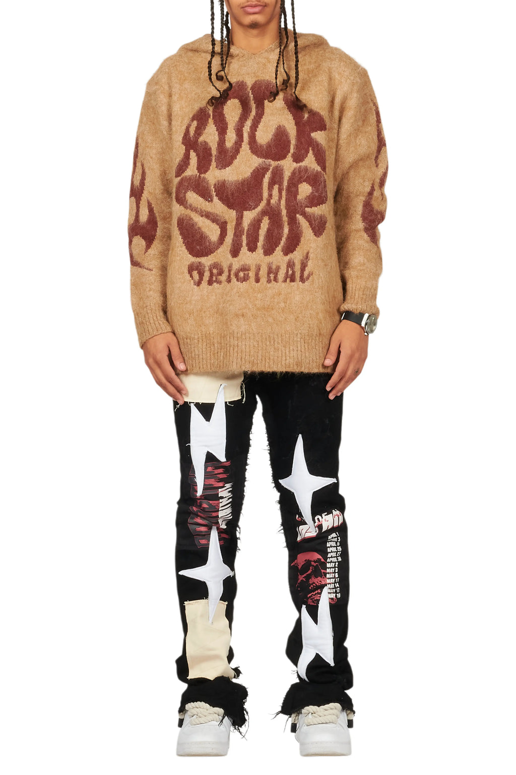 Vinson Black  Patchwork Stacked Flare Jean