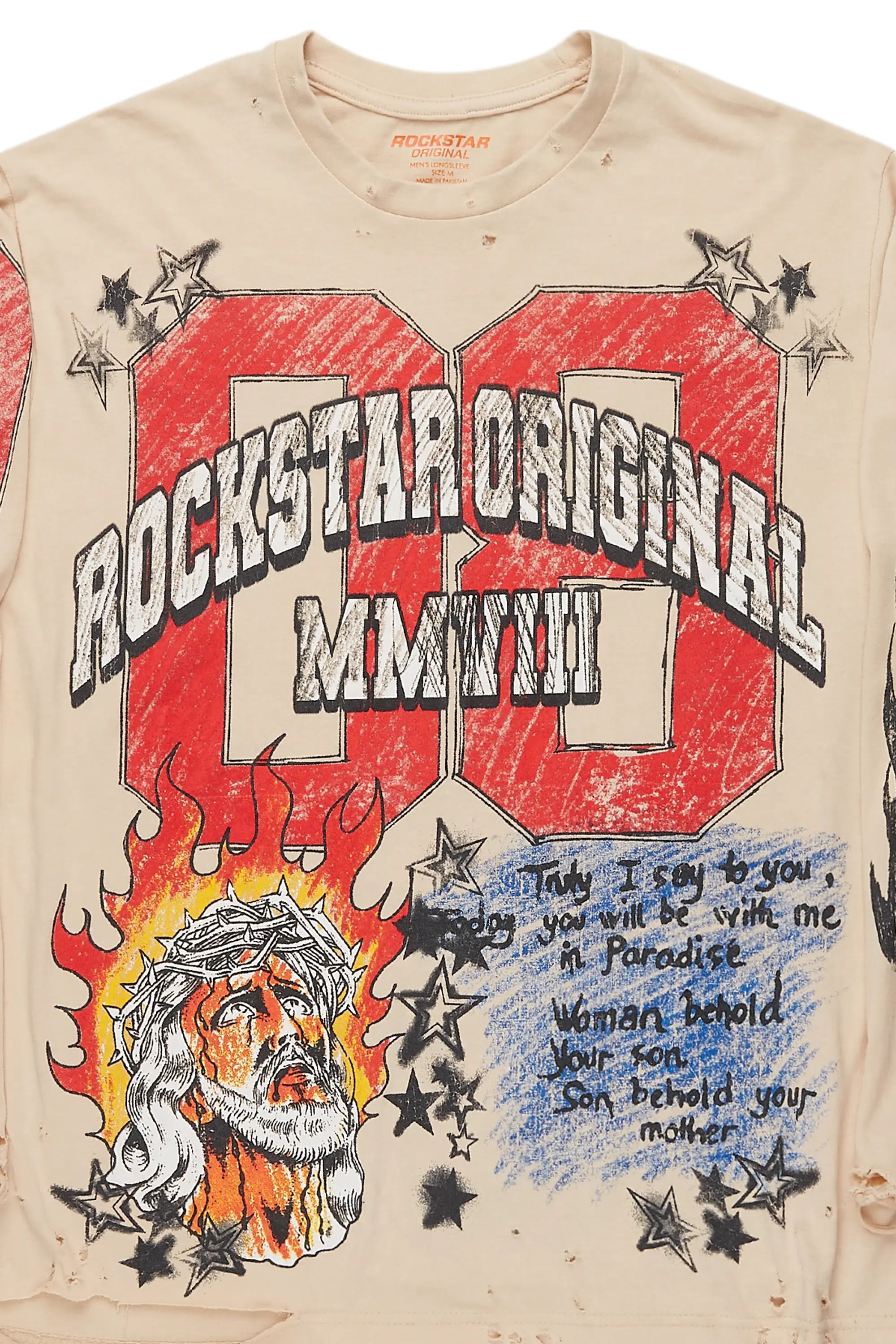 Jesus Crayon Beige Long Sleeve Graphic T-Shirt