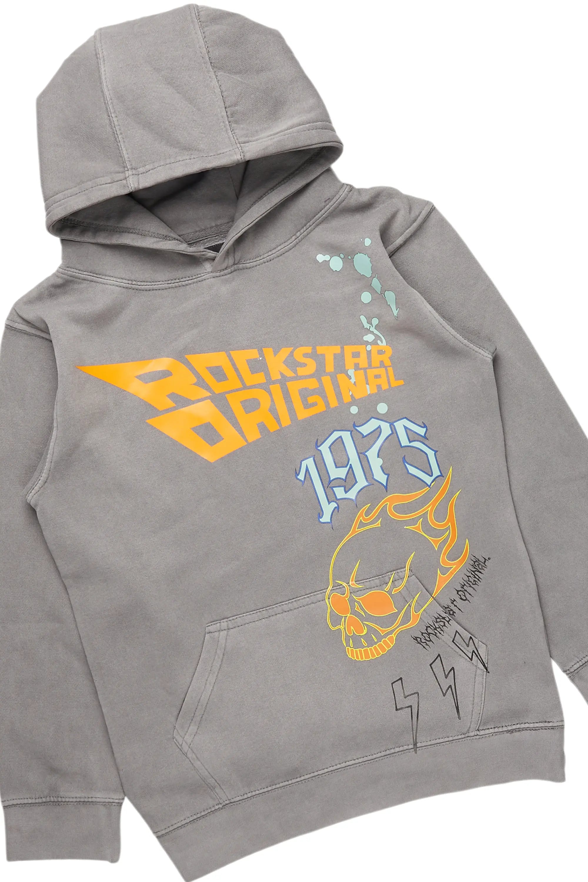 Boys Daley Vintage Grey Hoodie/Stacked Flare Jean Set