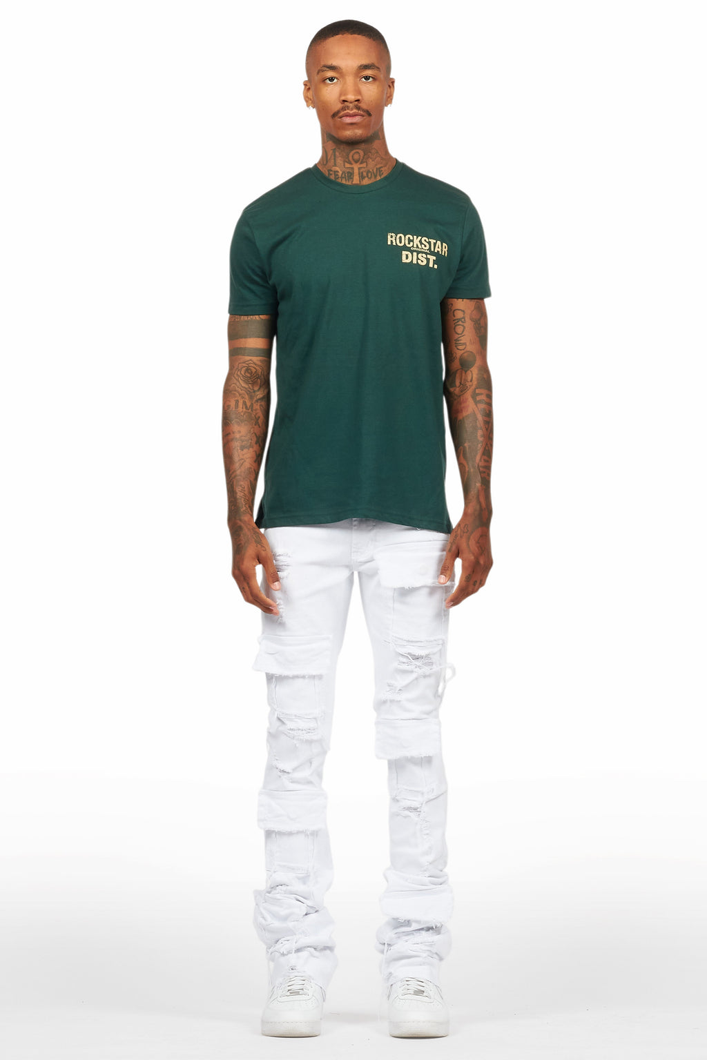 Pooja White Super Stacked Flare Jean