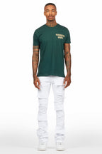 Pooja White Super Stacked Flare Jean