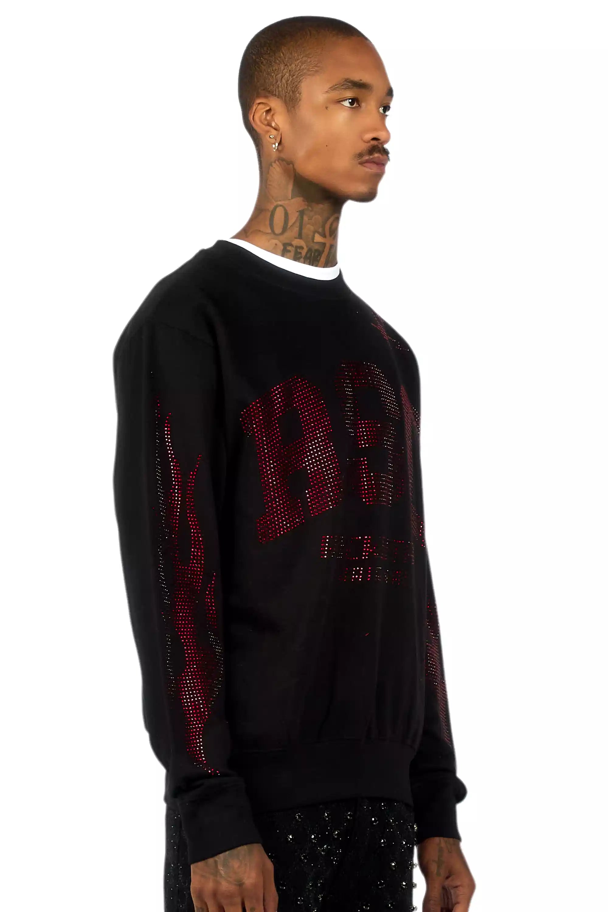 Zyric Black/Red Rhinestone Crewneck Sweatshirt