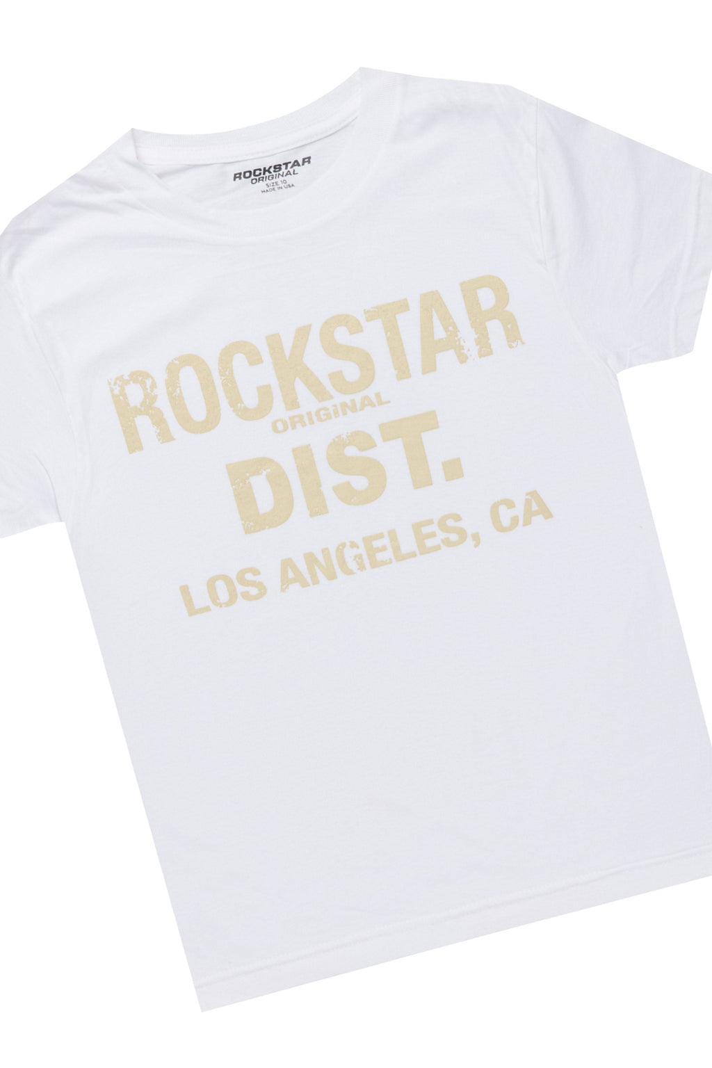 Boys Lake White/Beige T-Shirt/Dag Stacked Flare Jean Set