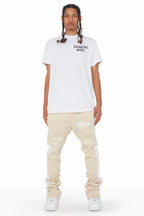 Leonel Beige Stacked Flare Track Pant