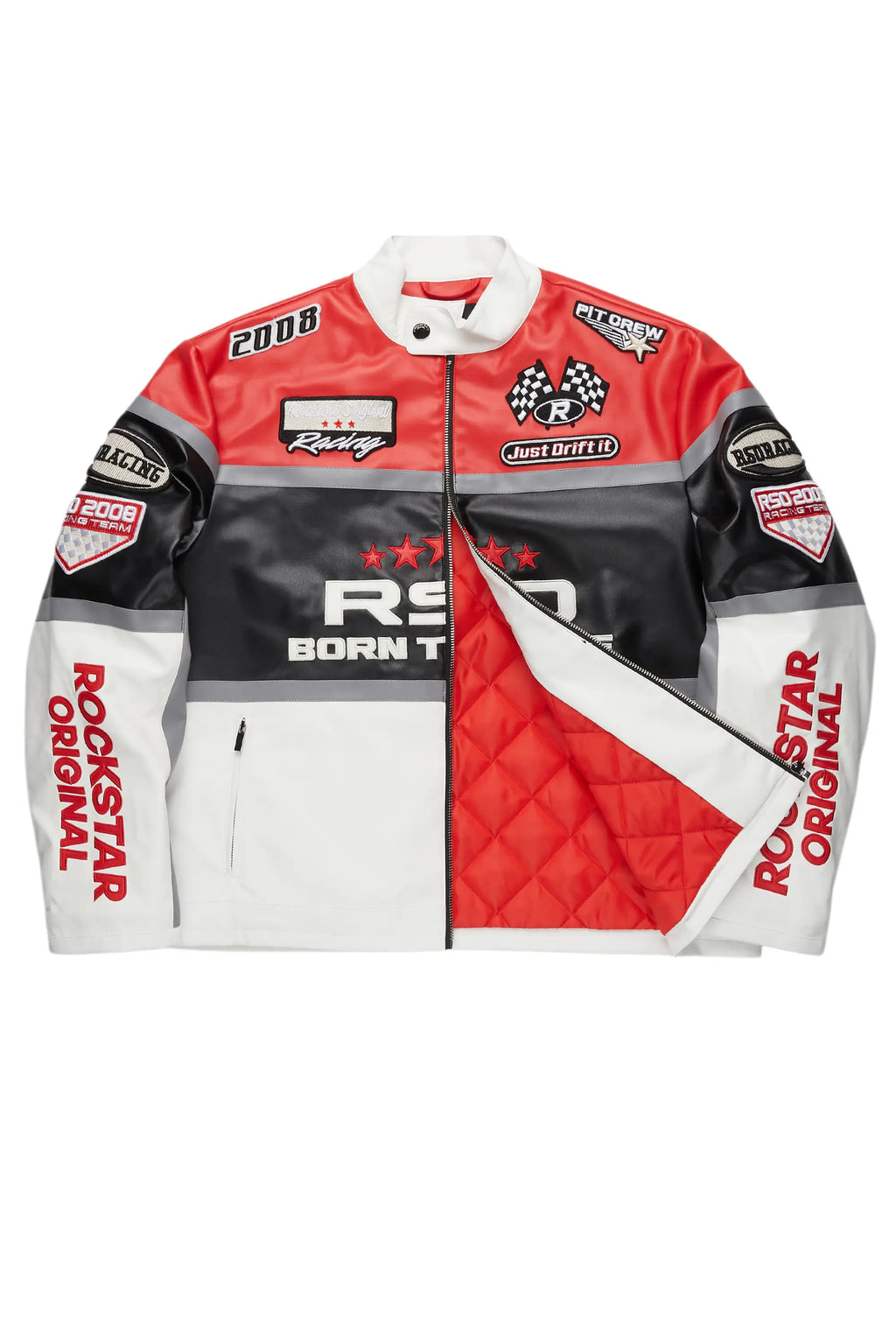 Balint Red/White Leather Moto Jacket