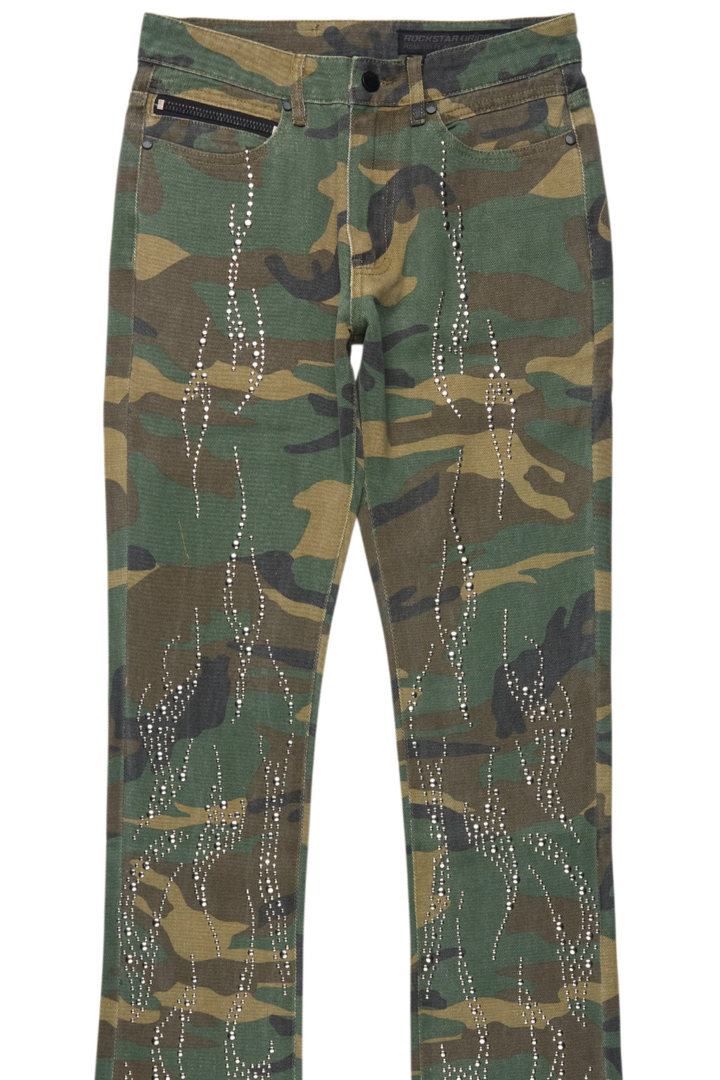 Tachi Camo Rhinestone Stacked Flare Jean