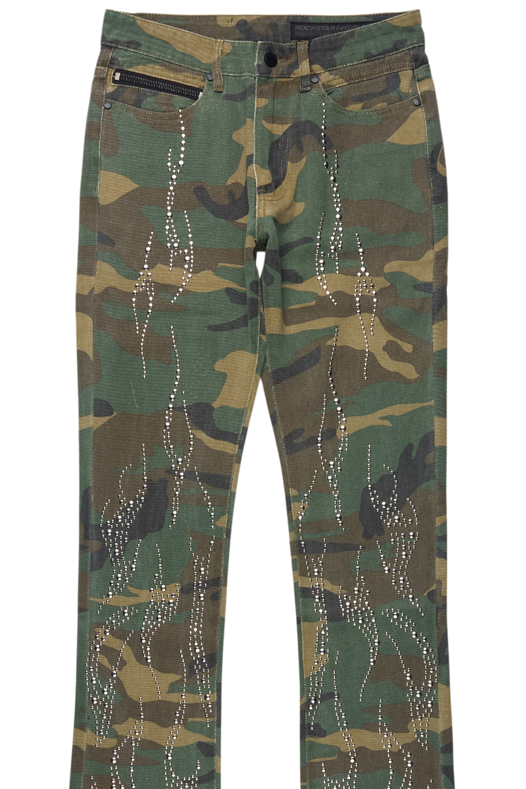 Tachi Camo Rhinestone Stacked Flare Jean
