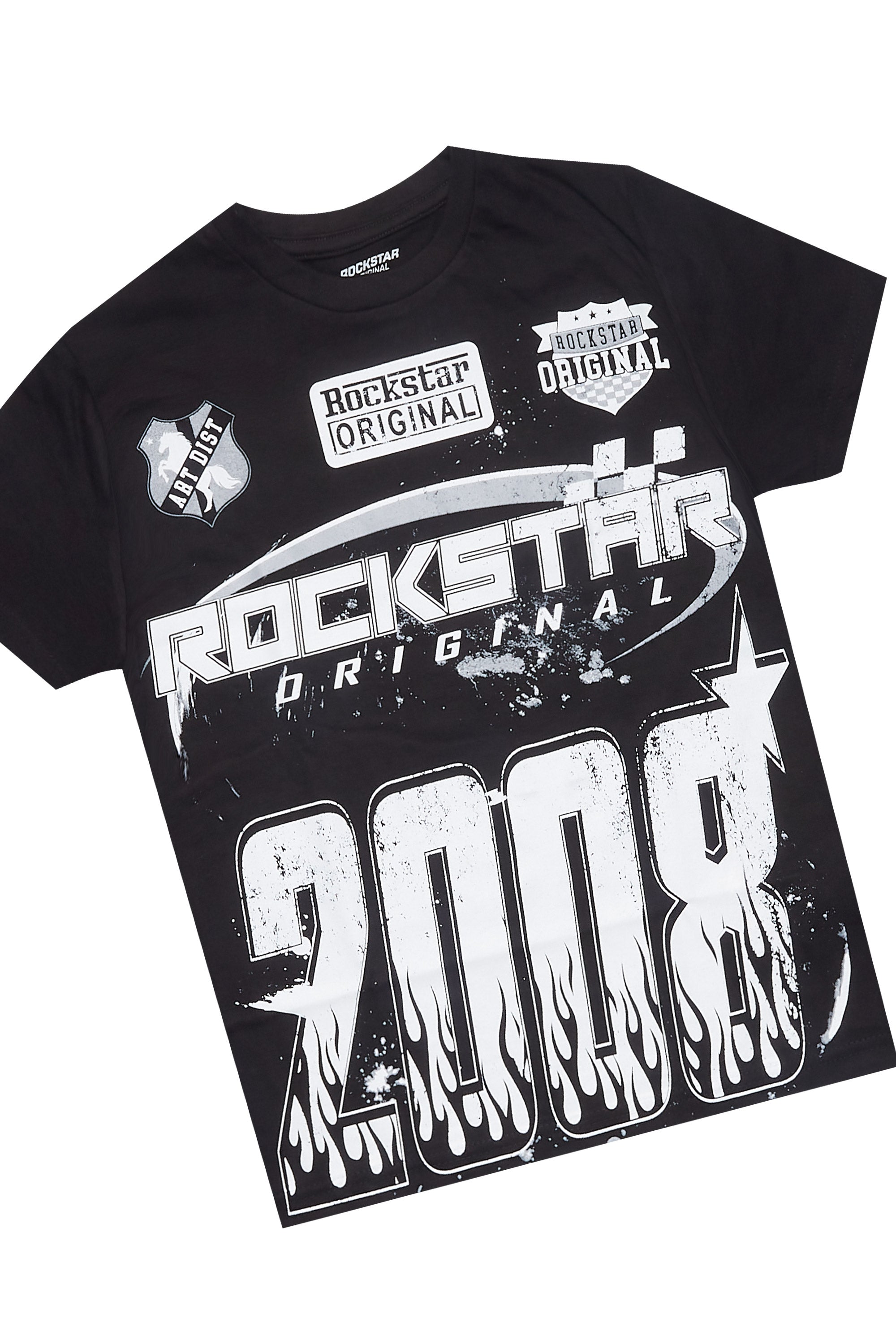 Boys Amos Black/White T-Shirt/Stacked Flare Jean Set