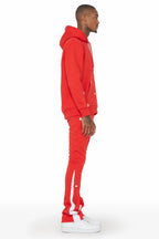 Raffer Red Hoodie/Stacked Flare Pant Set