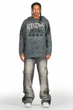 Wizzurd Grey Graphic Knitted Mohair Hoodie