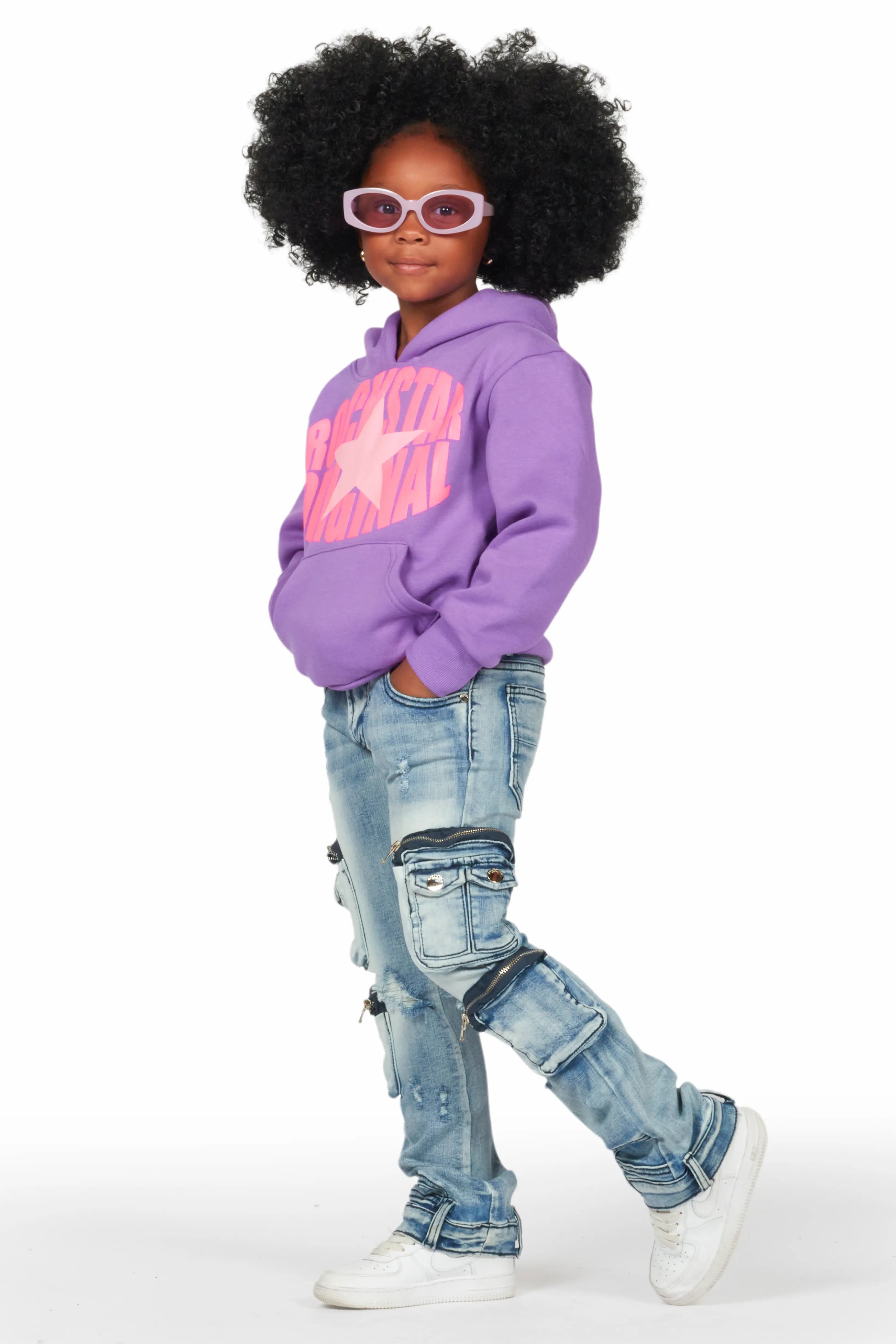 Girls Alisson Light Blue Stacked Flare Jean