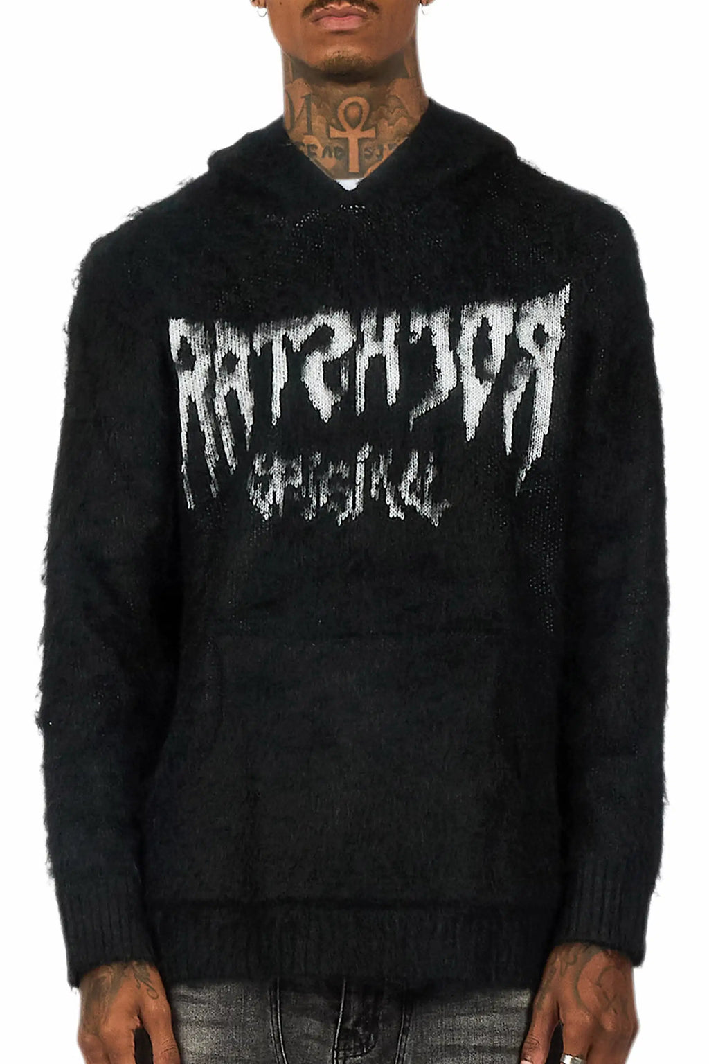 Andros Reflected Black Graphic Knitted Mohair Hoodie