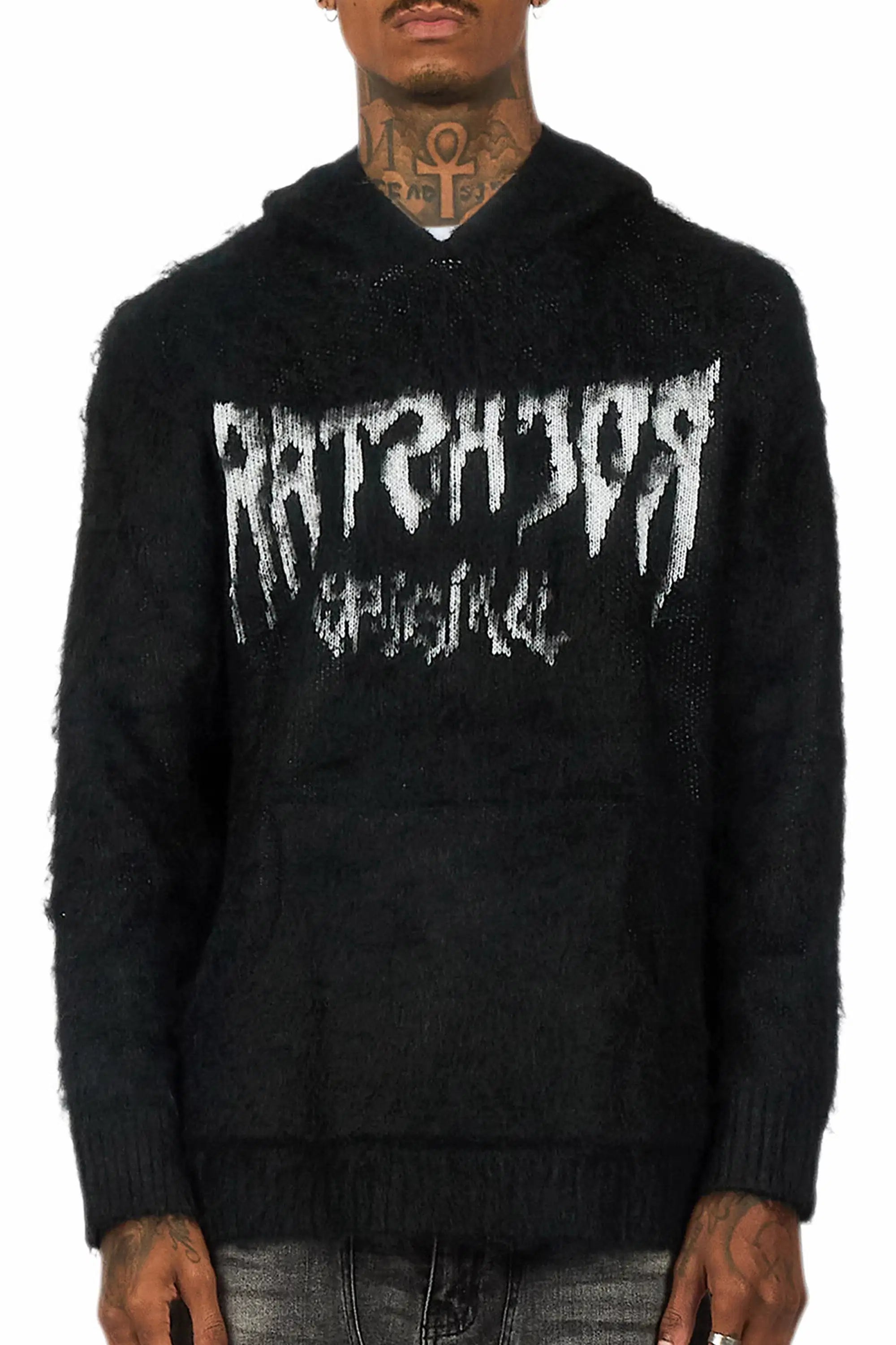 Andros Reflected Black Graphic Knitted Mohair Hoodie