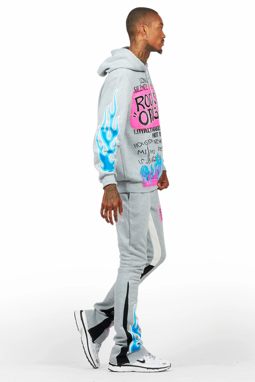 Beno Heather Grey Stacked Flare Hoodie Track Set